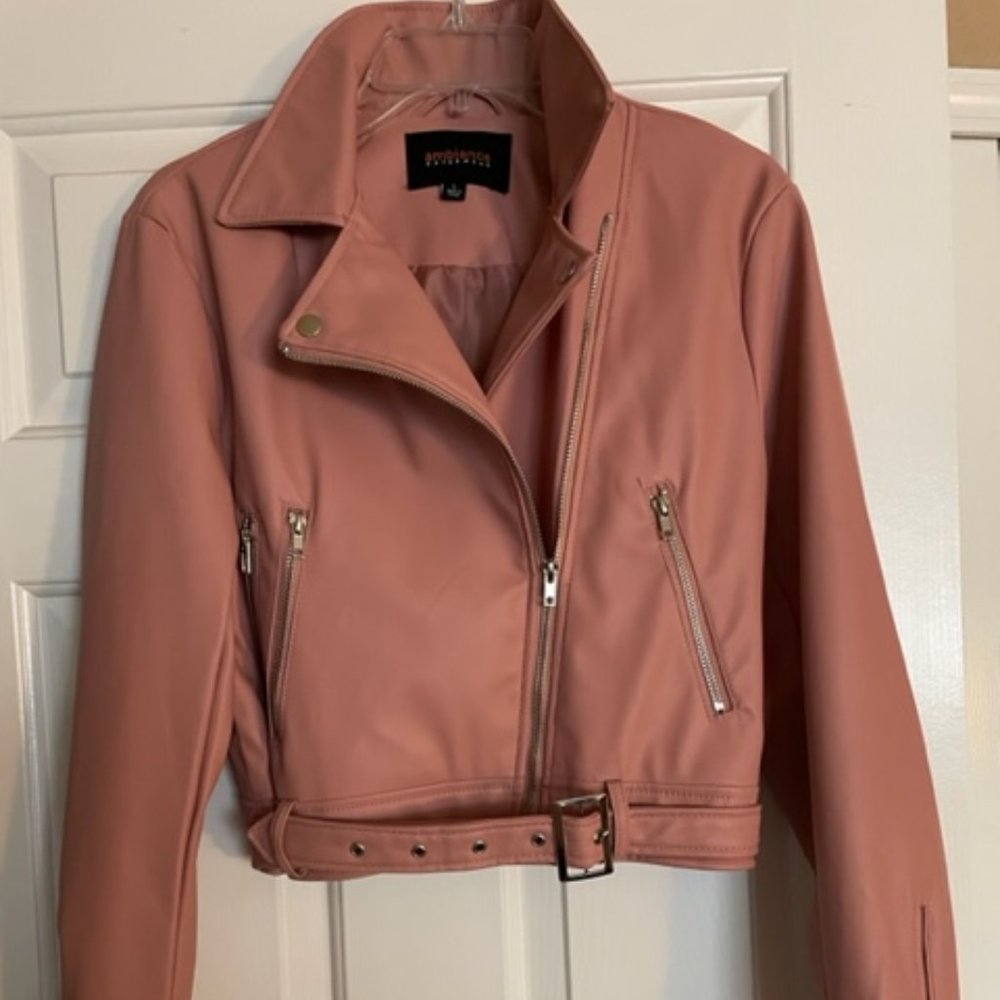 Ambiance Jackets & Coats NWOT Ambiance Pink Faux Leather Jacket Size L